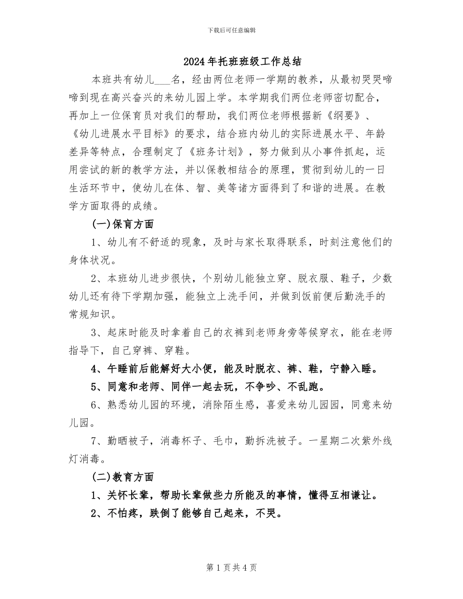 2024年托班班级工作总结_第1页