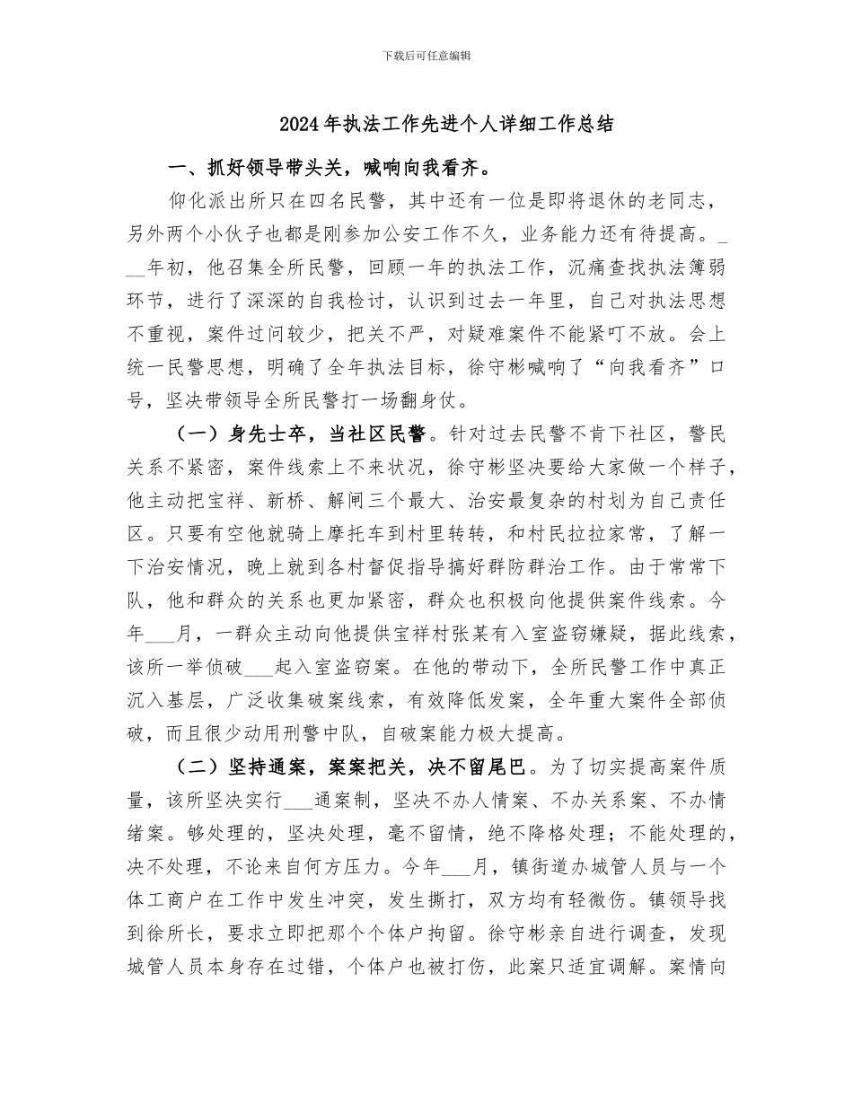 2024年执法工作先进个人详细工作总结_第1页