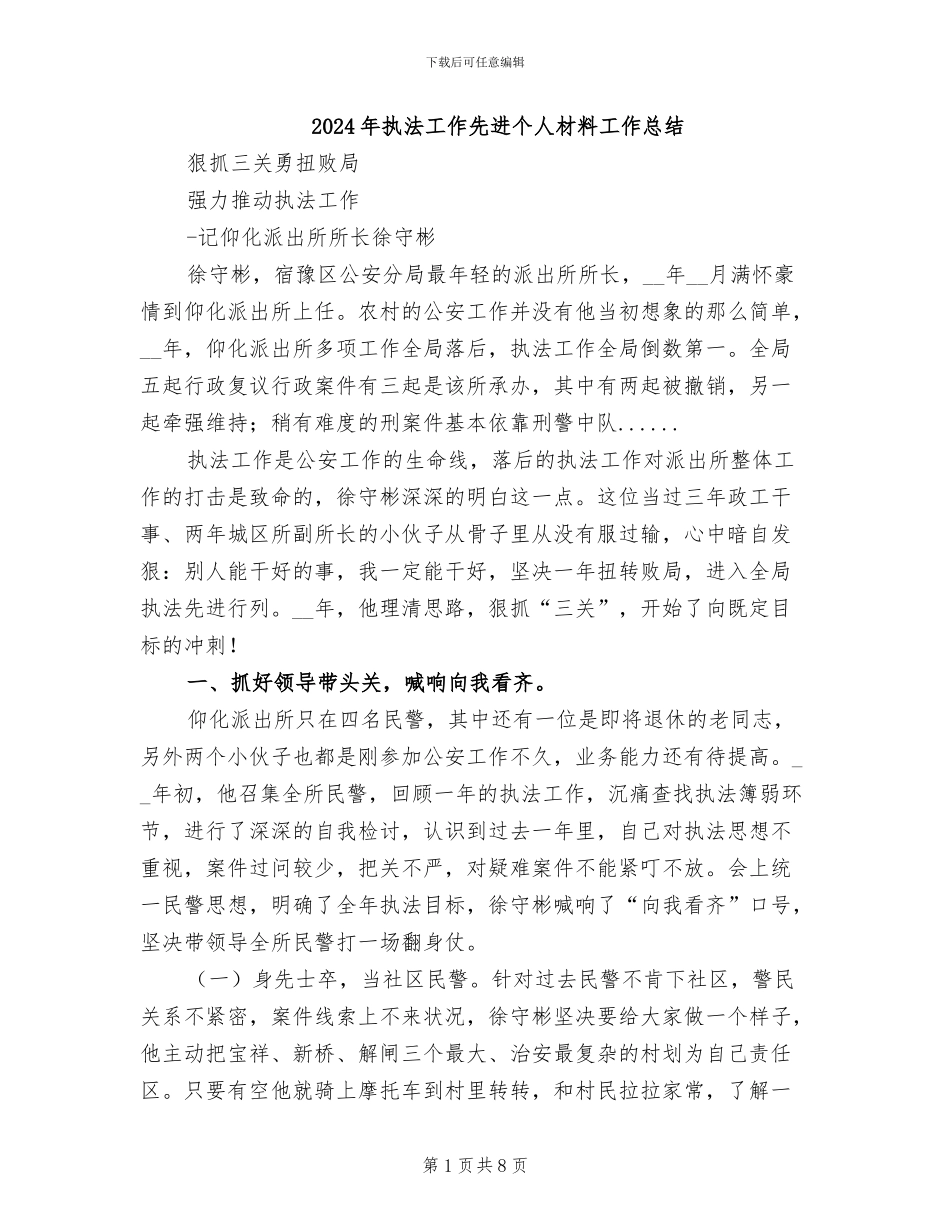 2024年执法工作先进个人材料工作总结_第1页