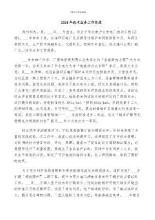 2024年技术业务工作总结