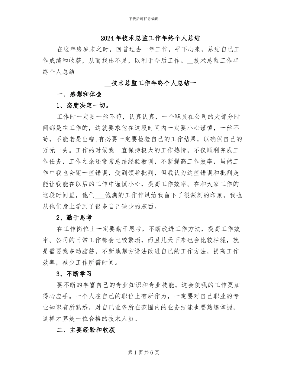 2024年技术总监工作年终个人总结_第1页
