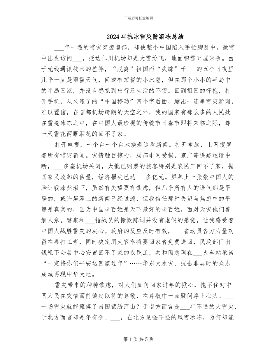 2024年抗冰雪灾防凝冻总结_第1页