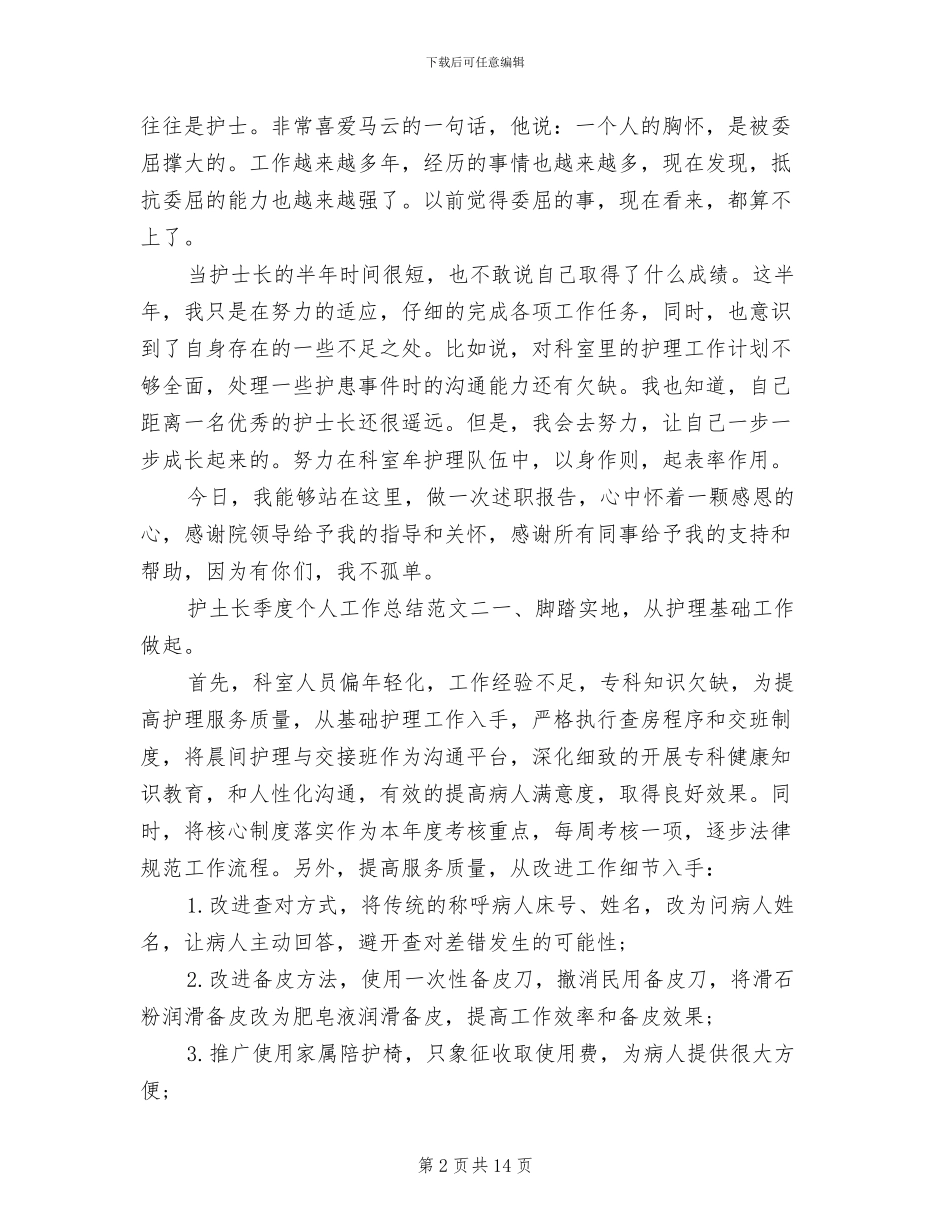 2024年护土长季度个人工作总结_第2页