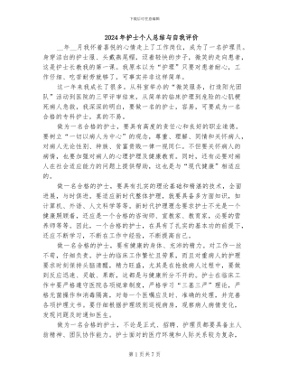 2024年护士个人总结与自我评价