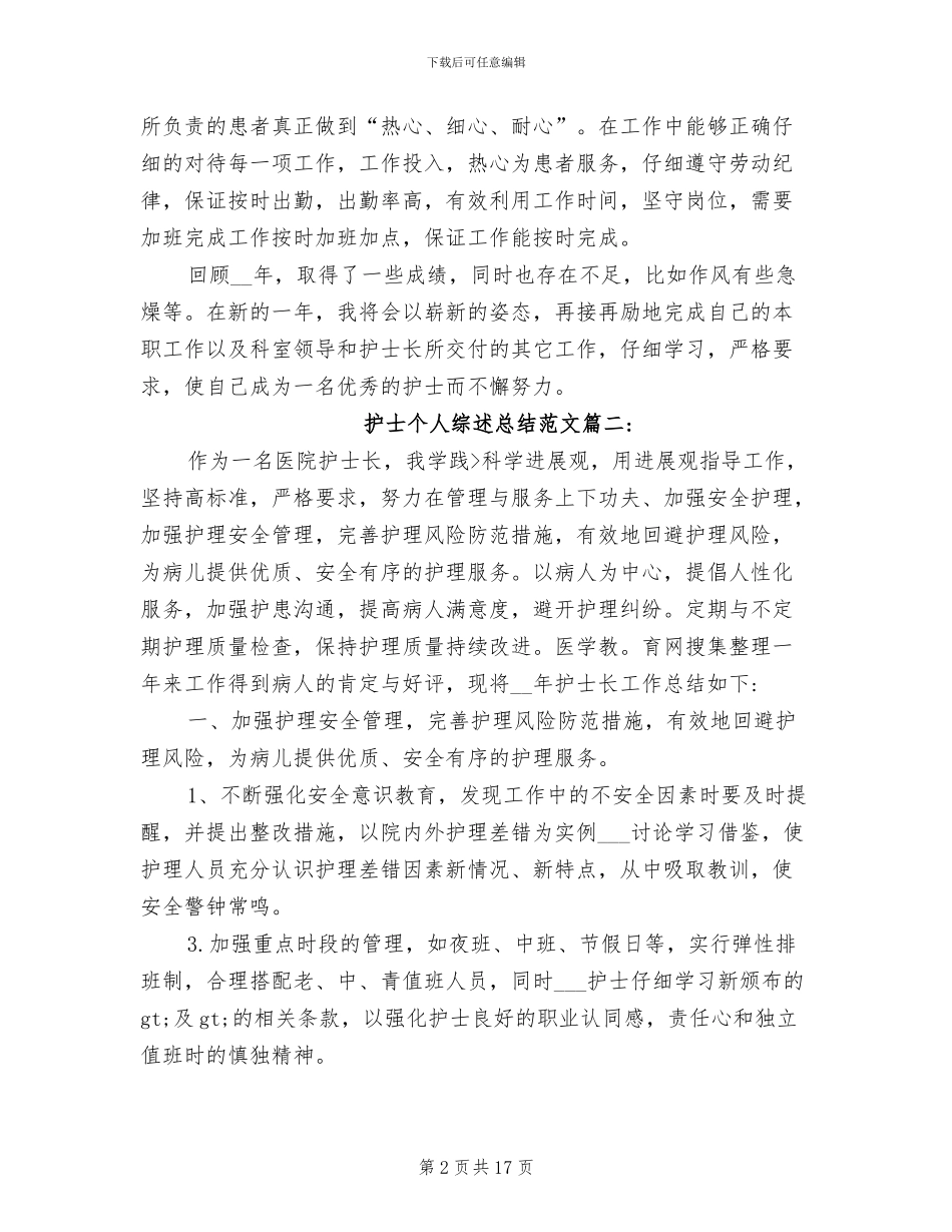 2024年护士个人综述总结范文_第2页