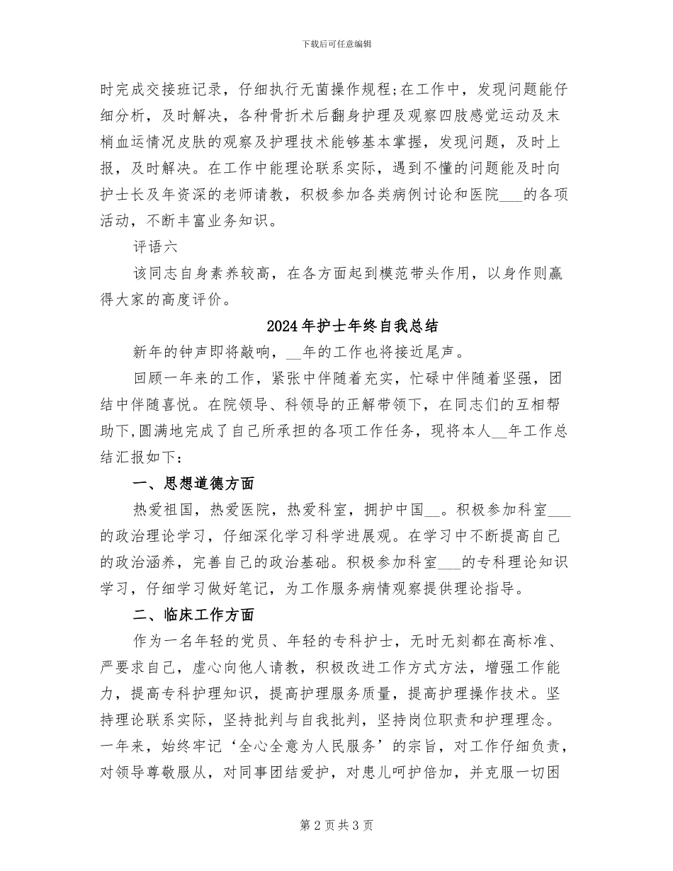 2024年护士年终考核总结评语_第2页