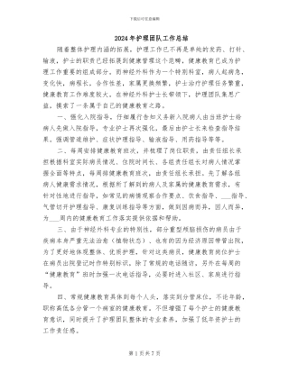 2024年护理团队工作总结