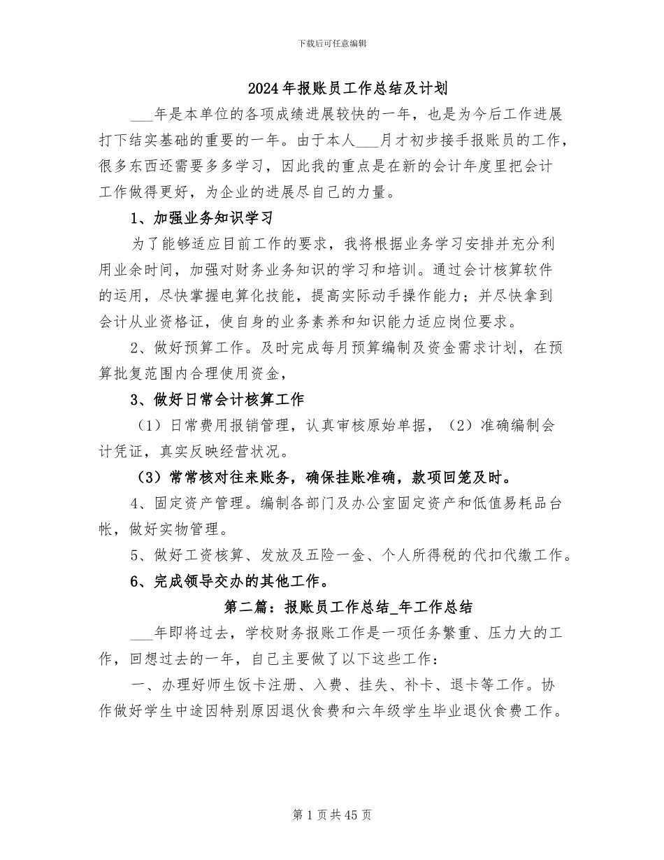 2024年报账员工作总结及计划_第1页