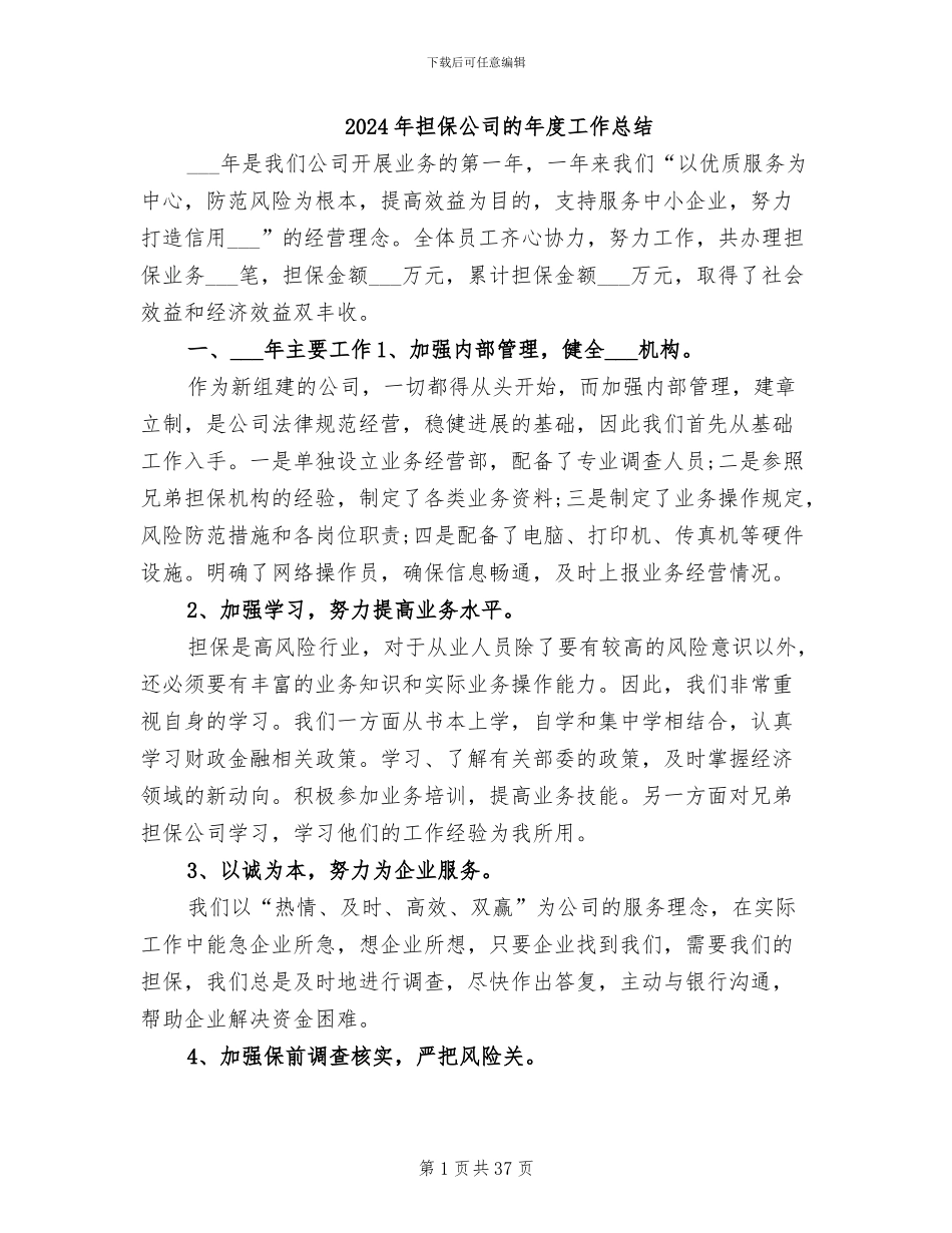 2024年担保公司的年度工作总结_第1页