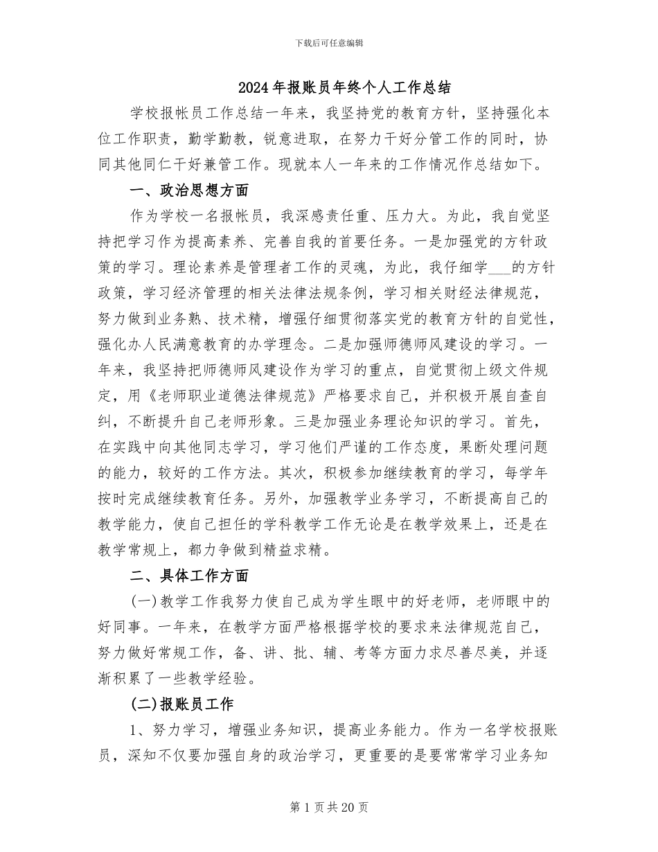 2024年报账员年终个人工作总结_第1页