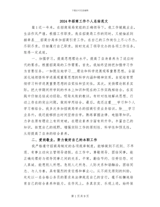 2024年招商工作个人总结范文
