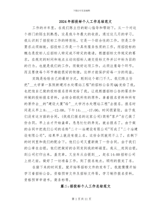 2024年招投标个人工作总结范文