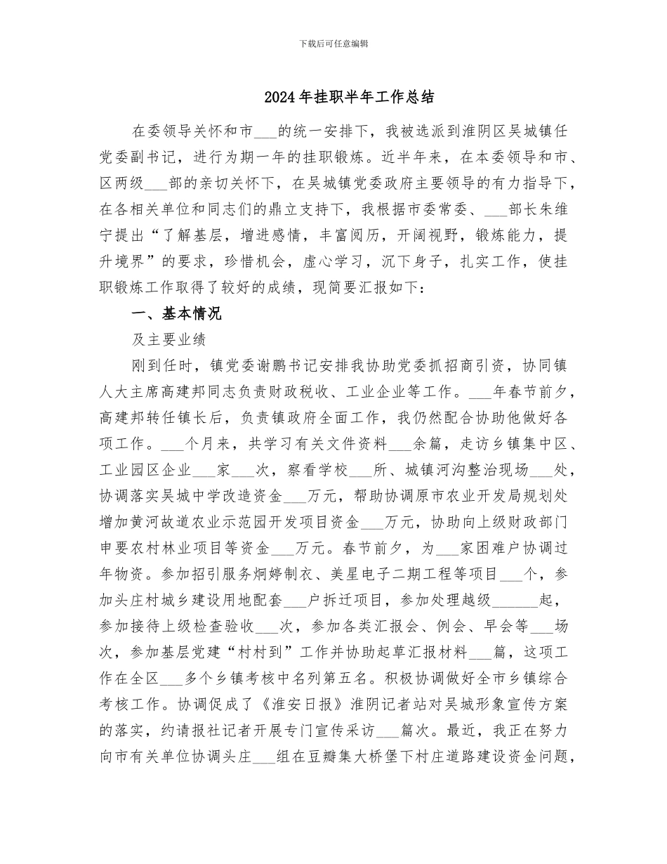 2024年挂职半年工作总结_第1页