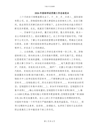 2024年招标师试用期工作总结范本