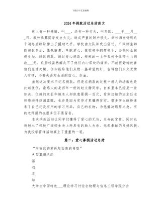 2024年捐款活动总结范文