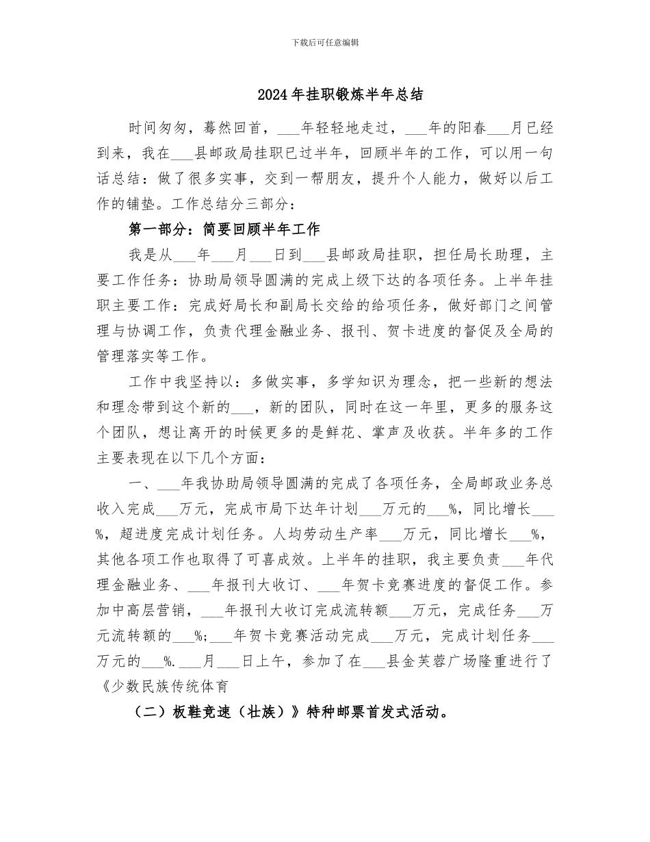 2024年挂职锻炼半年总结_第1页