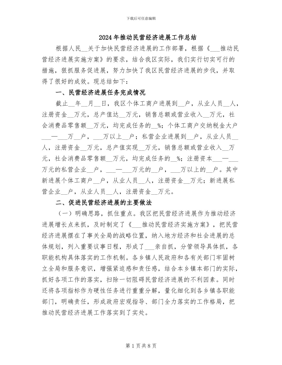 2024年推进民营经济发展工作总结_第1页