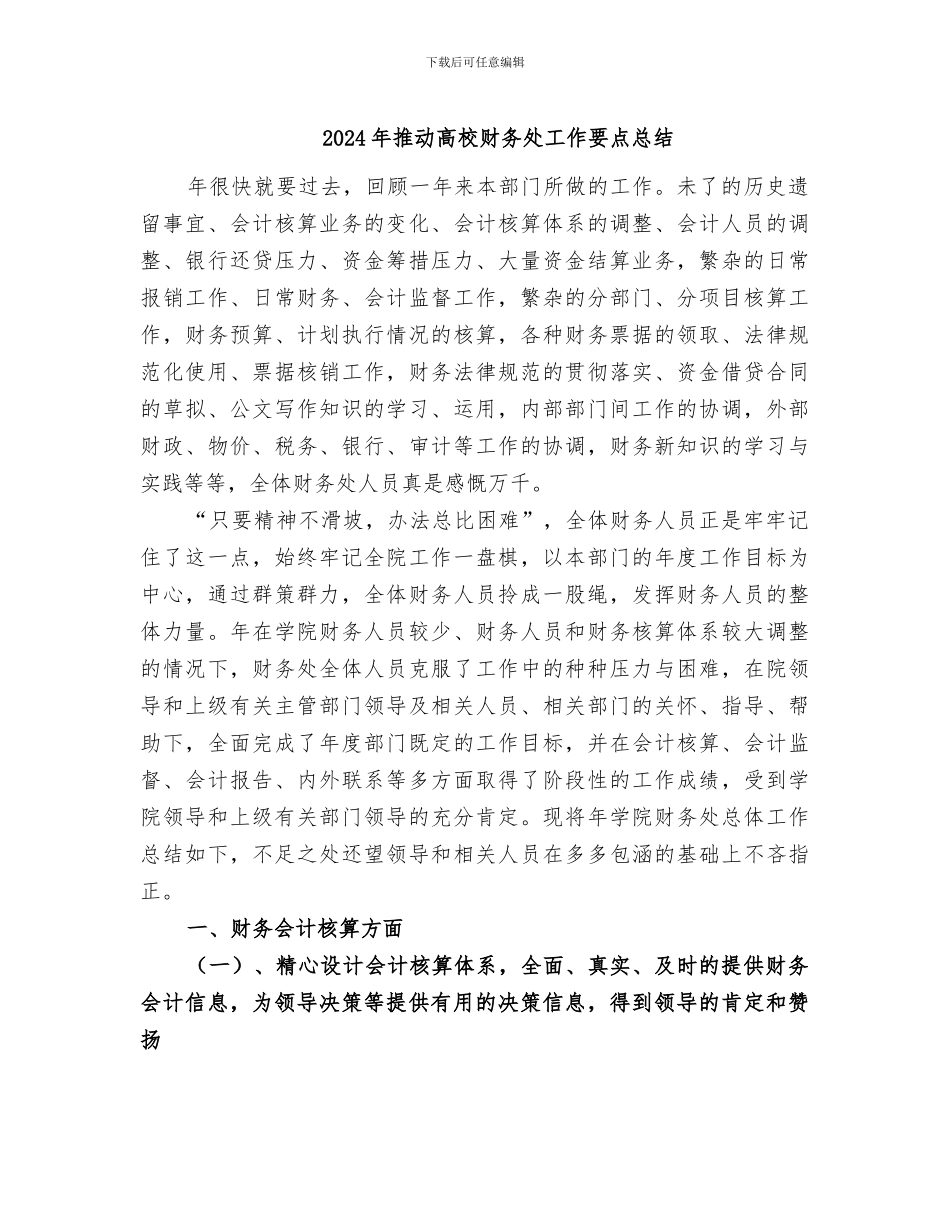 2024年推进高校财务处工作要点总结_第1页