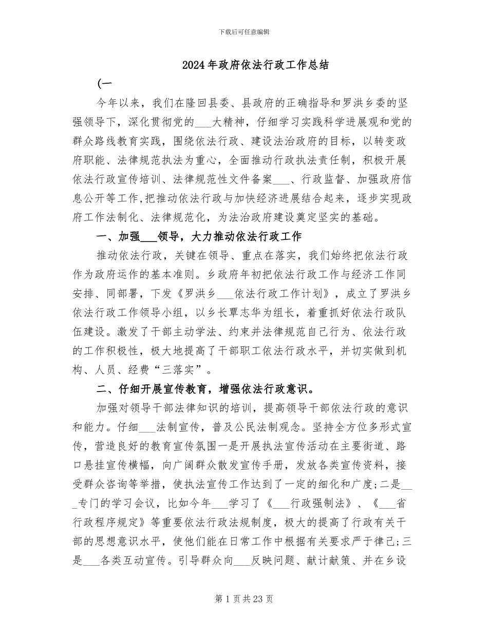 2024年政府依法行政工作总结_第1页
