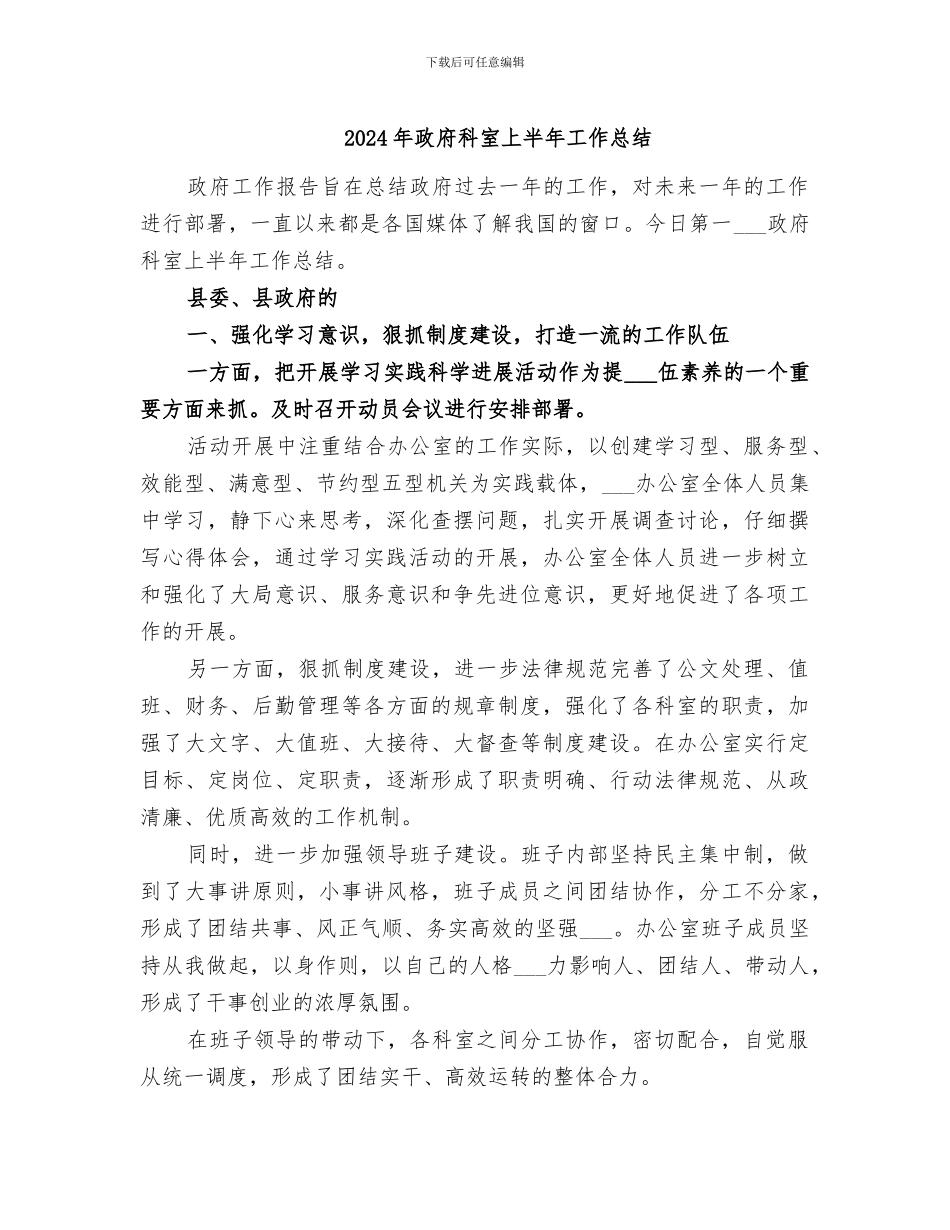 2024年政府科室上半年工作总结_第1页