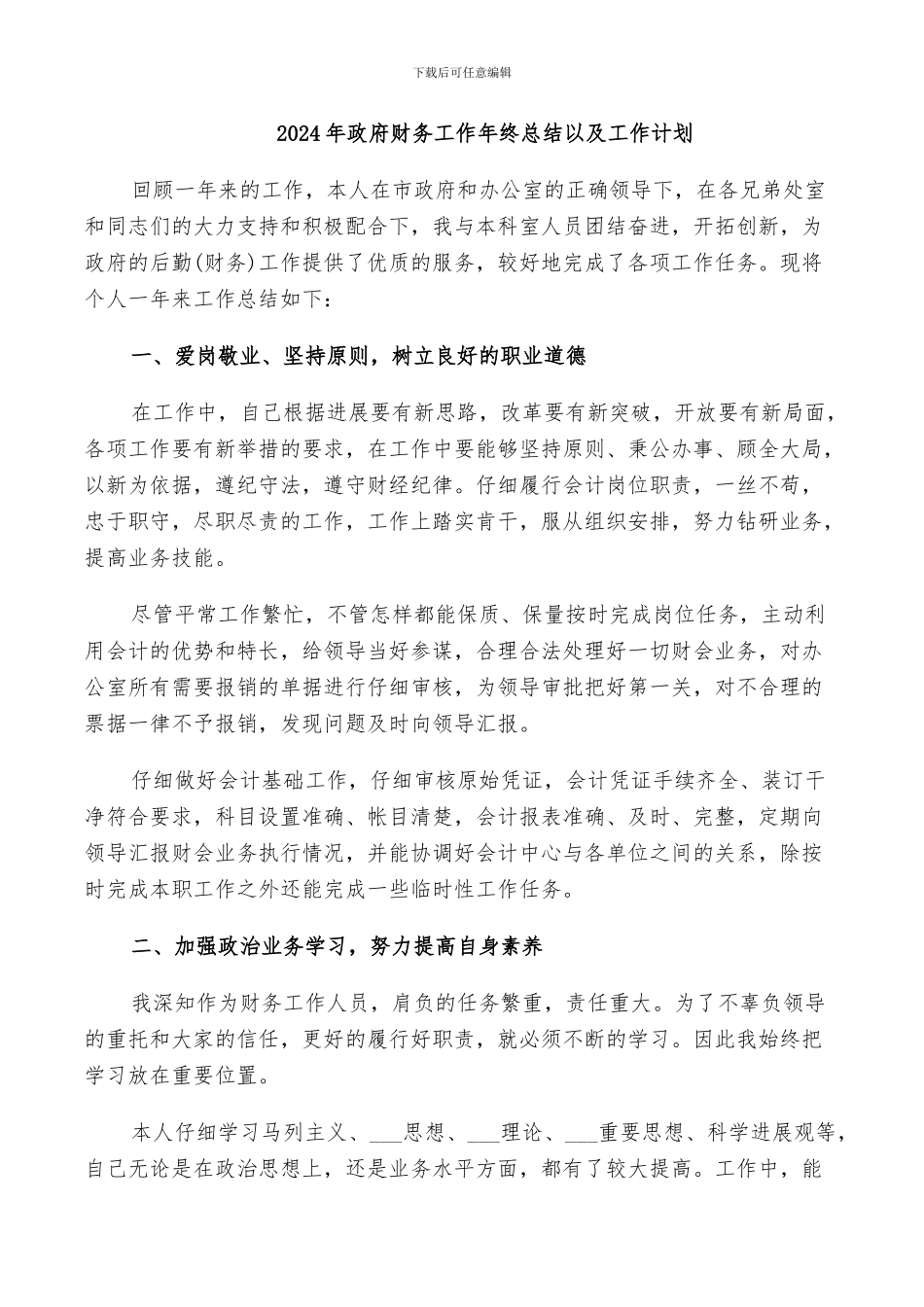 2024年政府财务工作年终总结以及工作计划_第1页