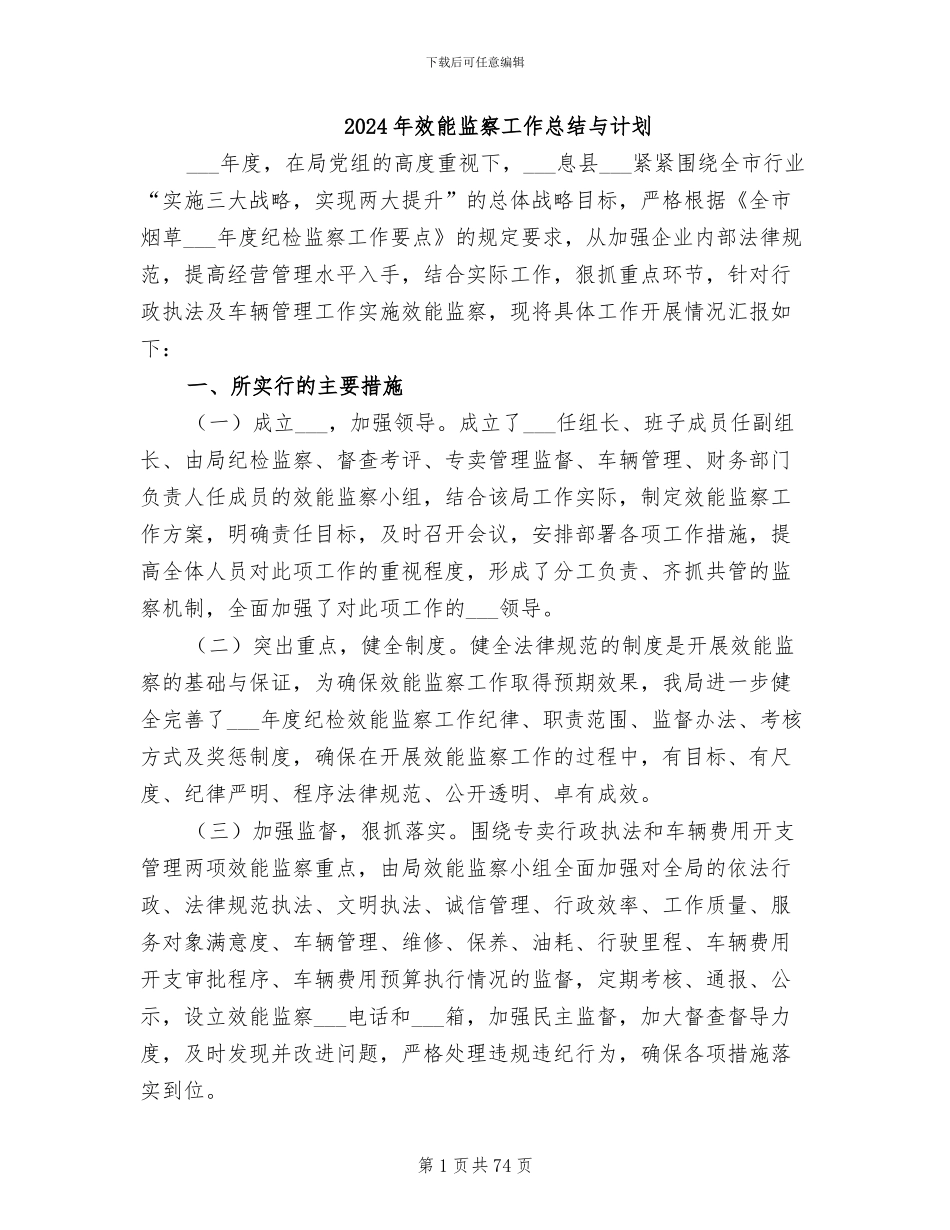 2024年效能监察工作总结与计划_第1页