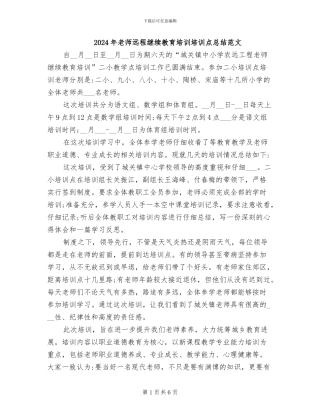 2024年教师远程继续教育培训培训点总结范文