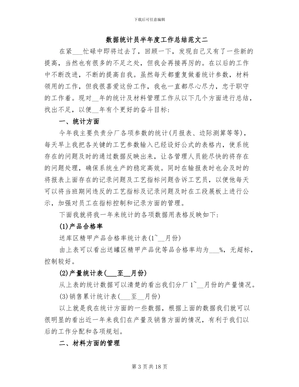 2024年数据统计员半年度工作总结_第3页