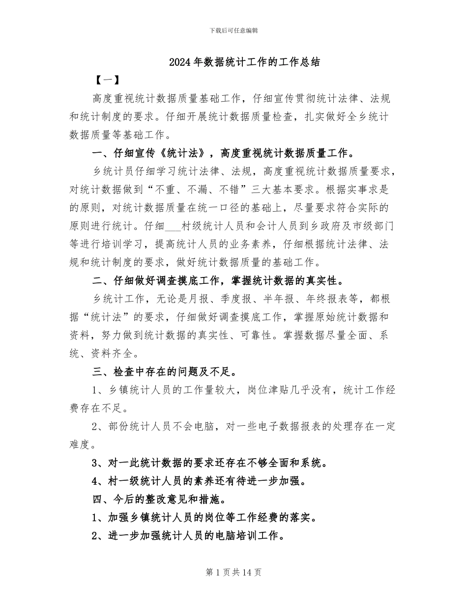 2024年数据统计工作的工作总结_第1页