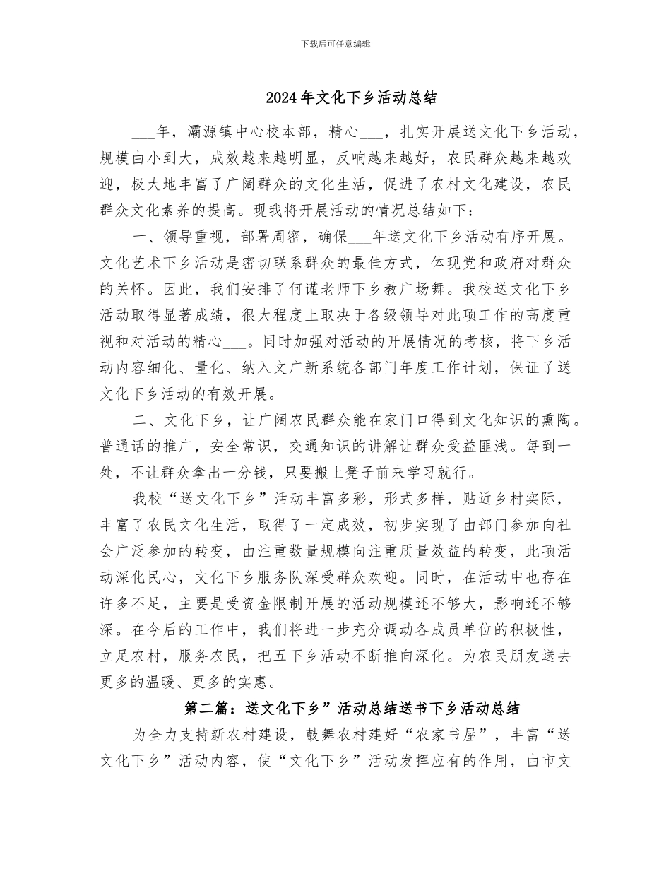 2024年文化下乡活动总结_第1页