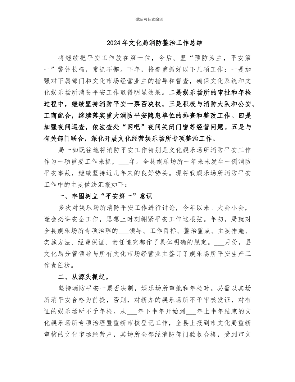 2024年文化局消防整治工作总结_第1页