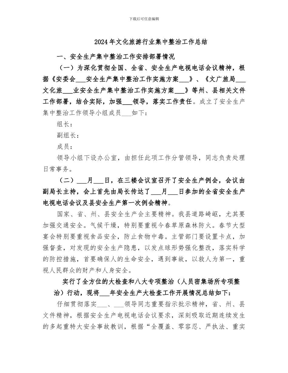 2024年文化旅游行业集中整治工作总结_第1页