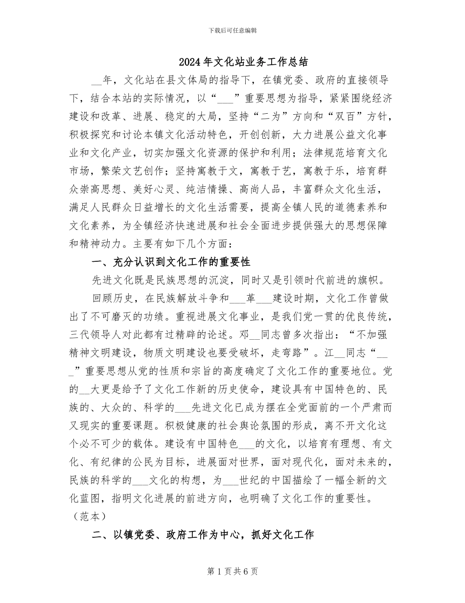 2024年文化站业务工作总结_第1页