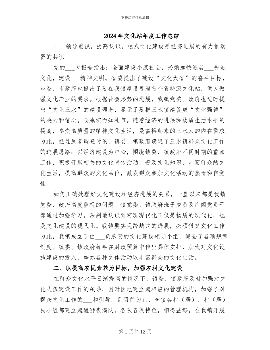 2024年文化站年度工作总结_第1页