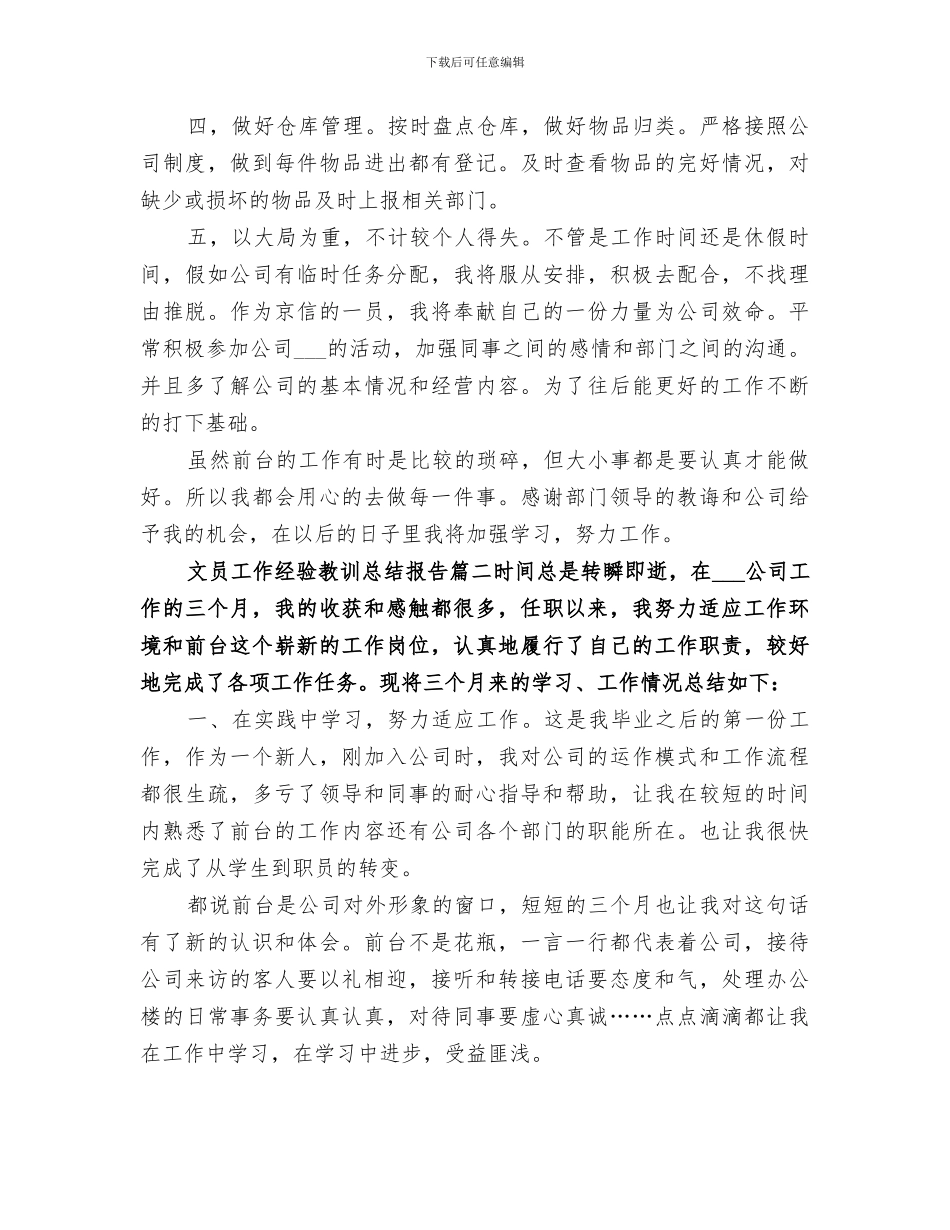 2024年文员工作经验教训总结报告_第2页