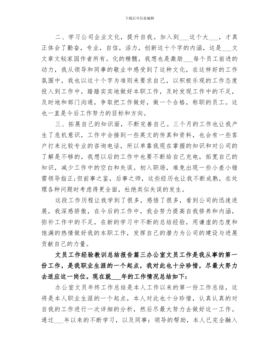 2024年文员工作经验教训总结报告_第3页