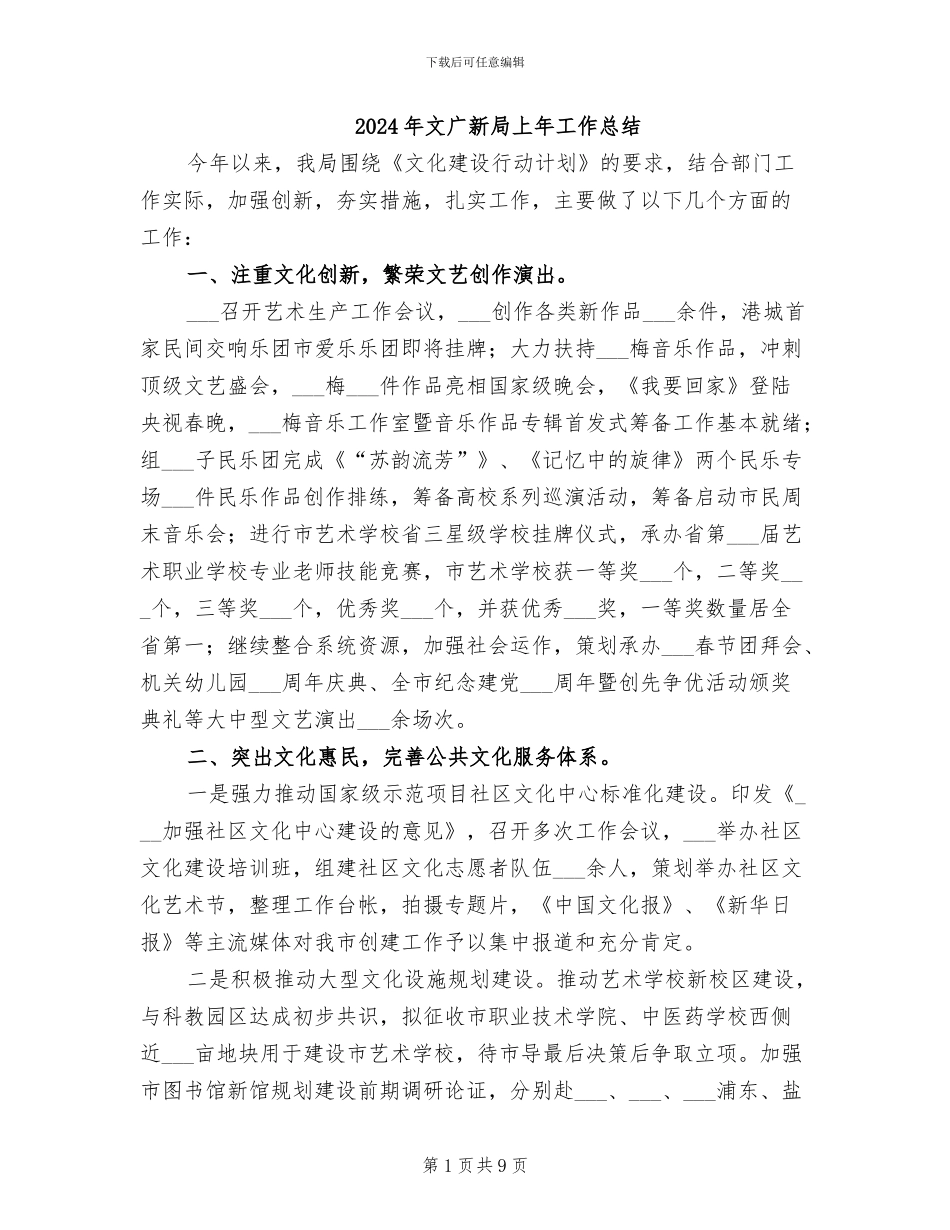 2024年文广新局上年工作总结_第1页