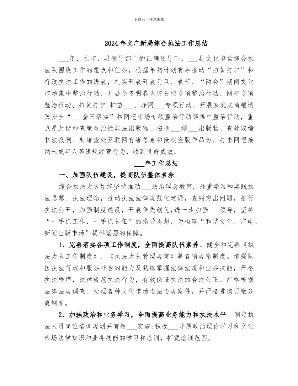 2024年文广新局综合执法工作总结_第1页