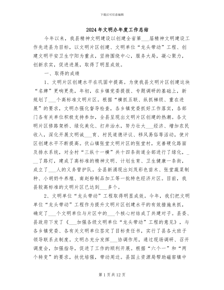 2024年文明办年度工作总结_第1页