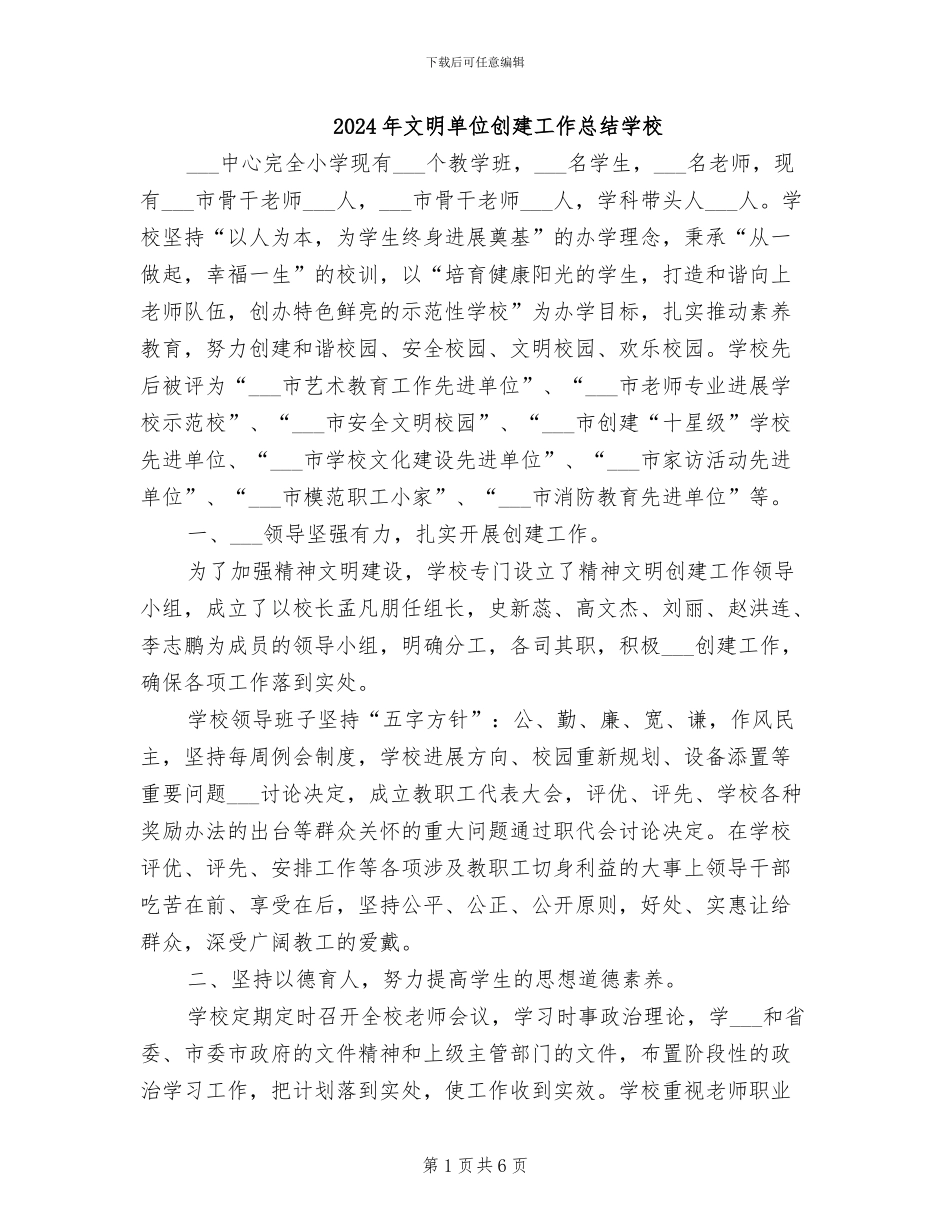 2024年文明单位创建工作总结学校_第1页