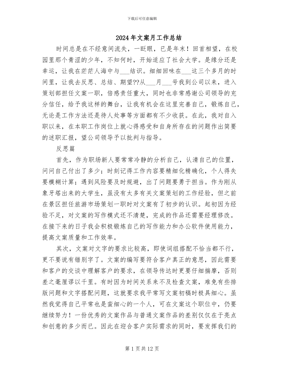 2024年文案月工作总结_第1页