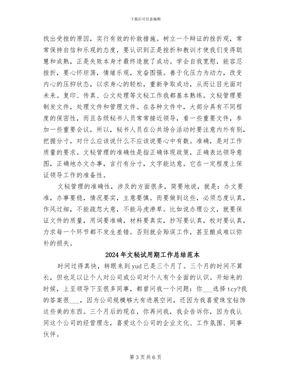 2024年文秘试用期工作总结范文_第3页
