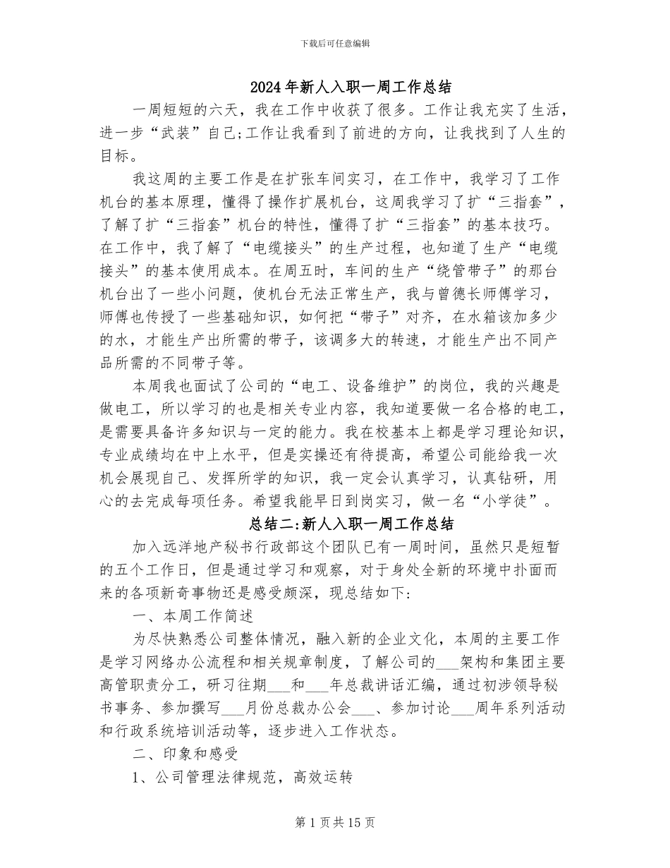 2024年新人入职一周工作总结_第1页