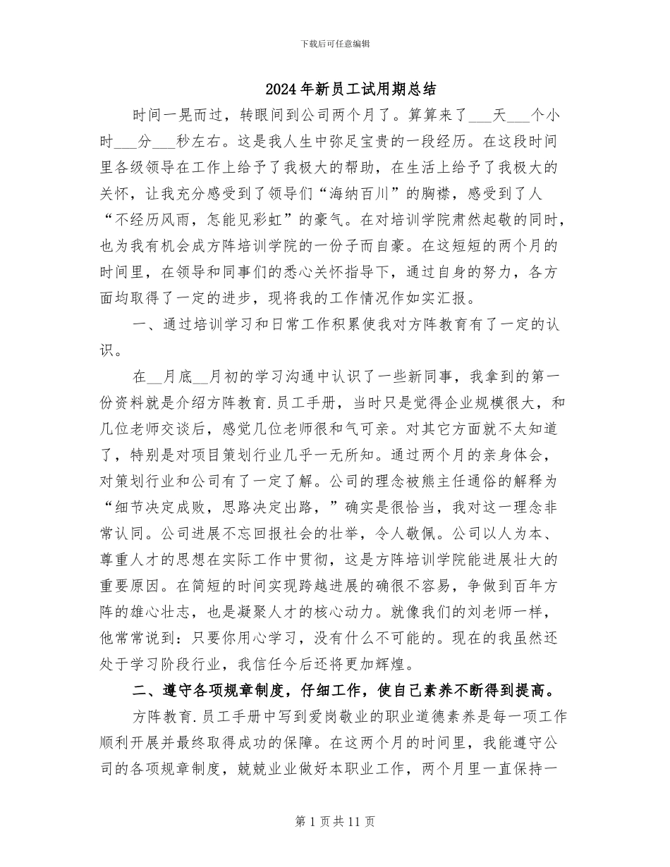 2024年新员工试用期总结_第1页