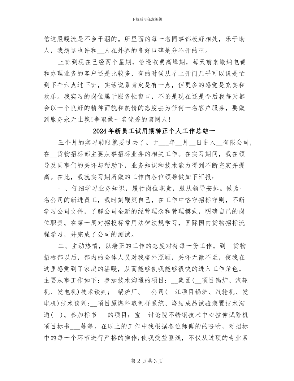 2024年新员工试用期转正个人工作总结_第2页