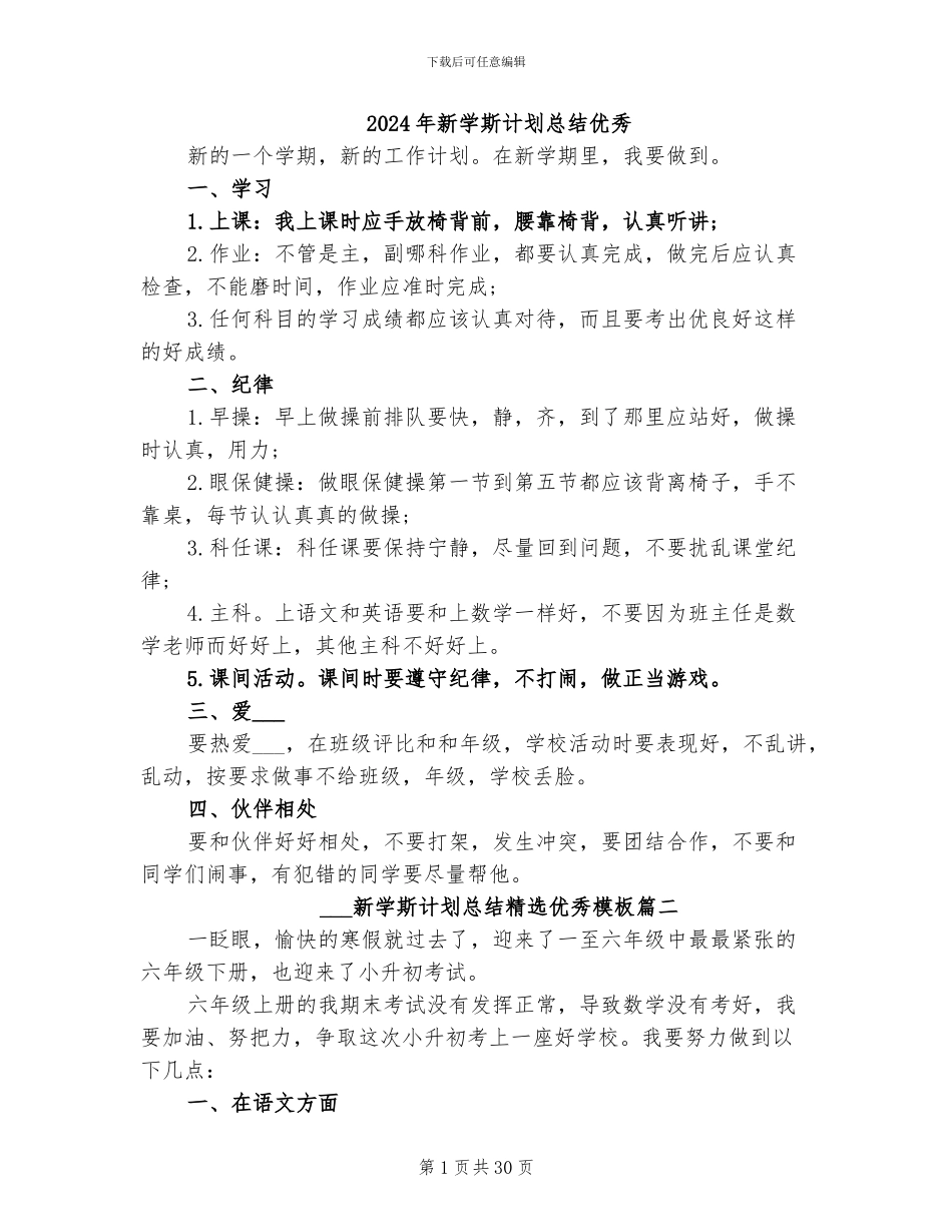 2024年新学斯计划总结优秀_第1页