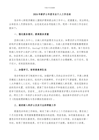 2024年新护士年度专业个人工作总结