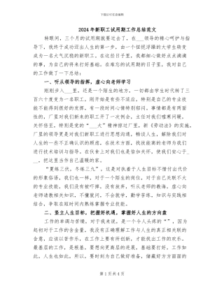 2024年新职工试用期工作总结范文