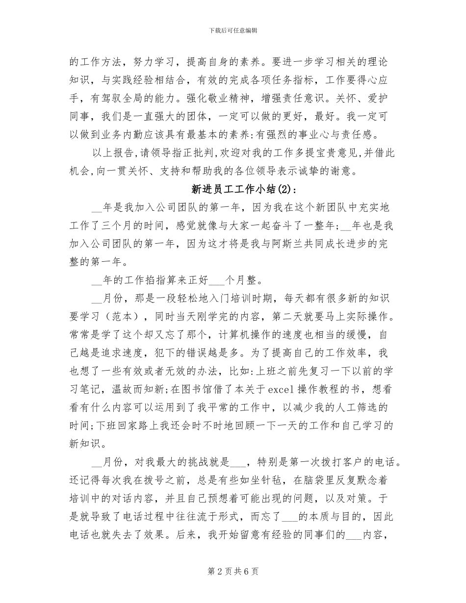 2024年新进员工工作小结_第2页