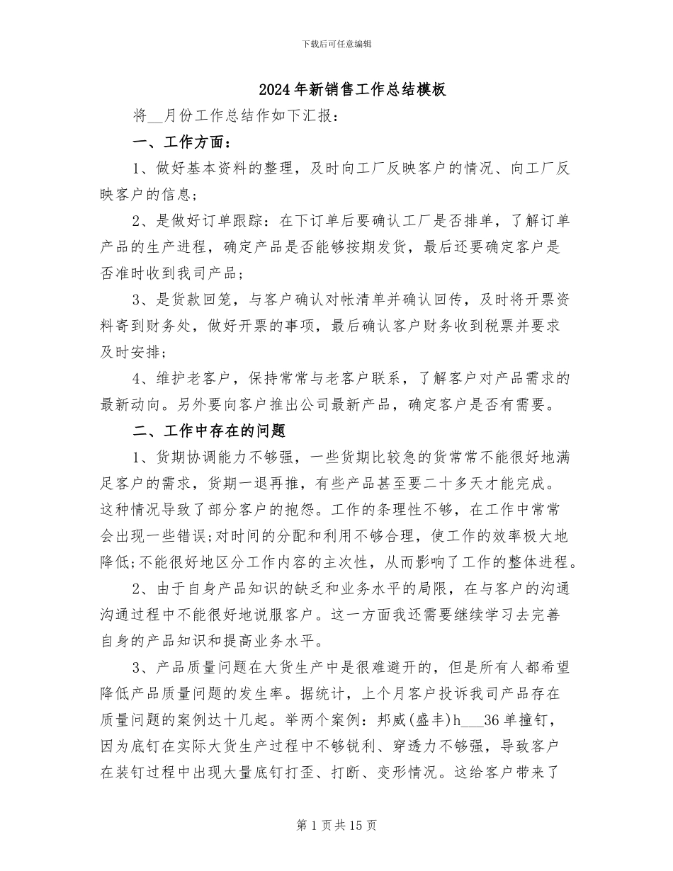 2024年新销售工作总结模板_第1页